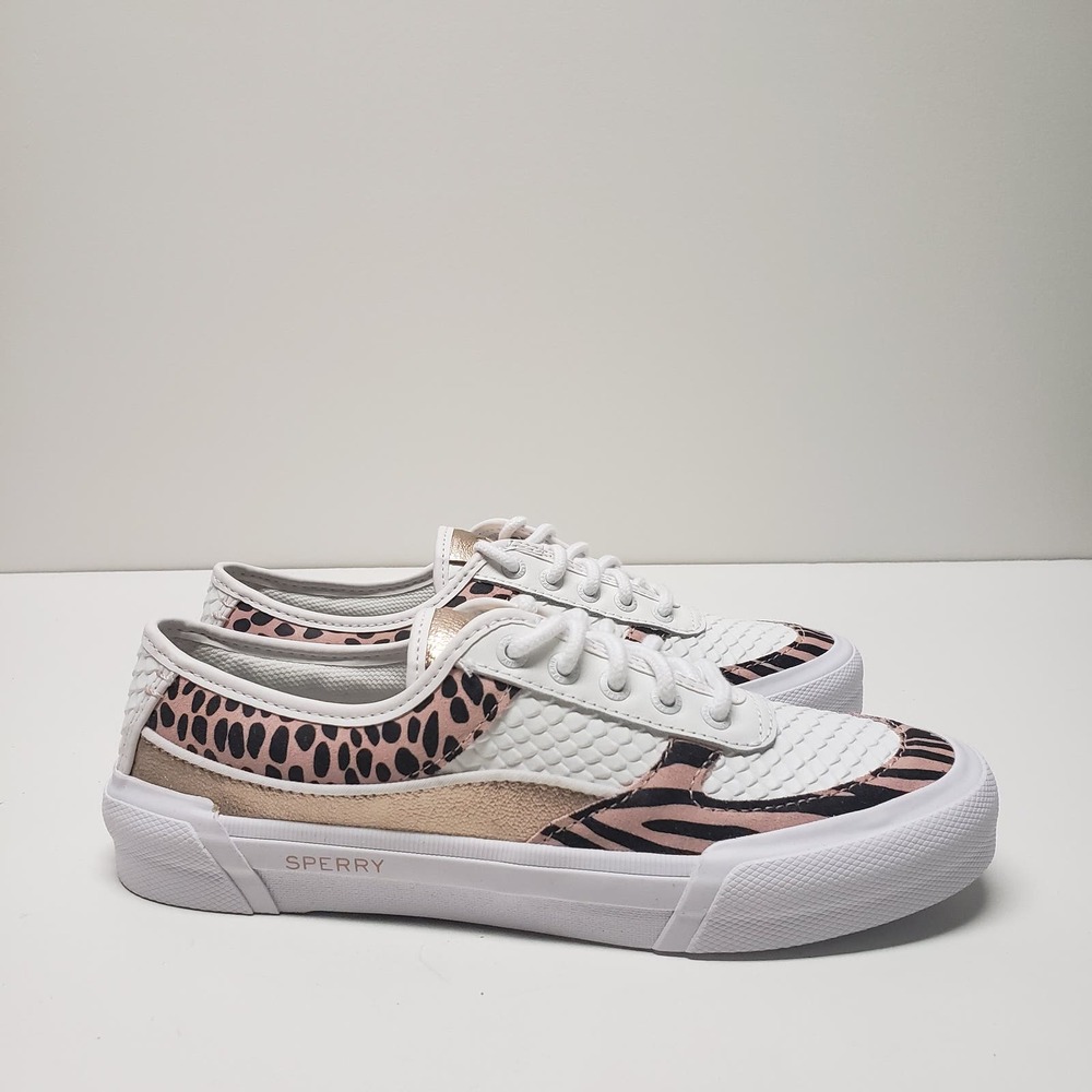 SPERRY TOP-SIDER Soletide Metallic Snake Patterned Leather Sneaker Women Sz 7.5
